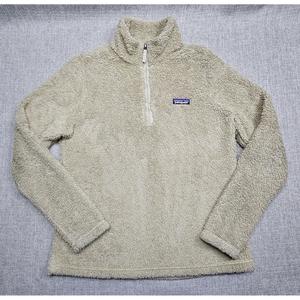 Patagonia Sweater Womens Large Oatmeal Los Gatos 1/4 Zip‎ Fuzzy Fleece Pullover